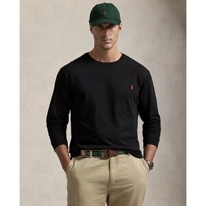 Polo Ralph Lauren Black Long Sleeve Crew Neck Red Embroidered Logo T Shirt Men'